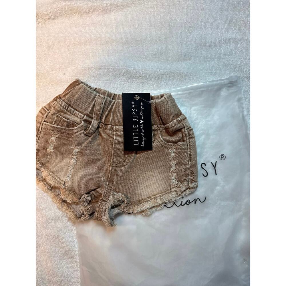 Little Bipsy Toddler Camel Distressed Cut Off Denim Shorts, 0-3mos, NWT